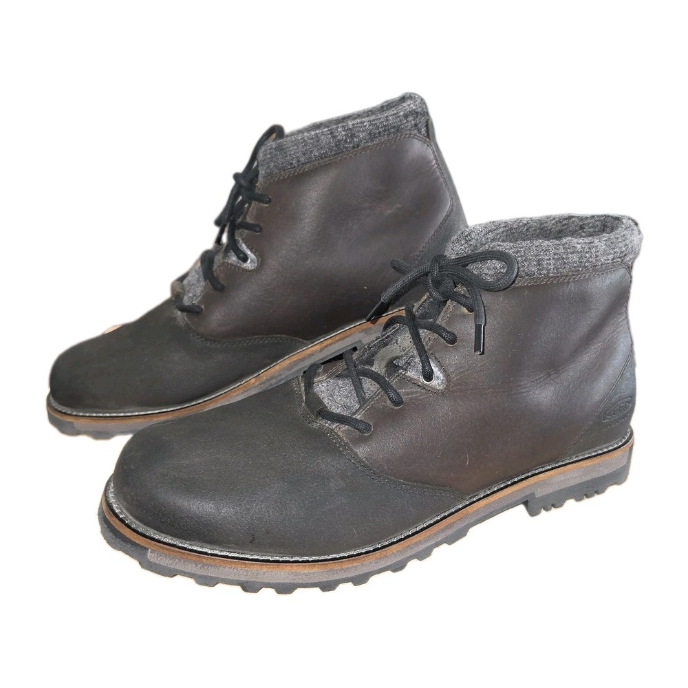 KEEN Citizen Men's Mid Waterproof Boots Canteen Dark Brown Wool Trim Size 14